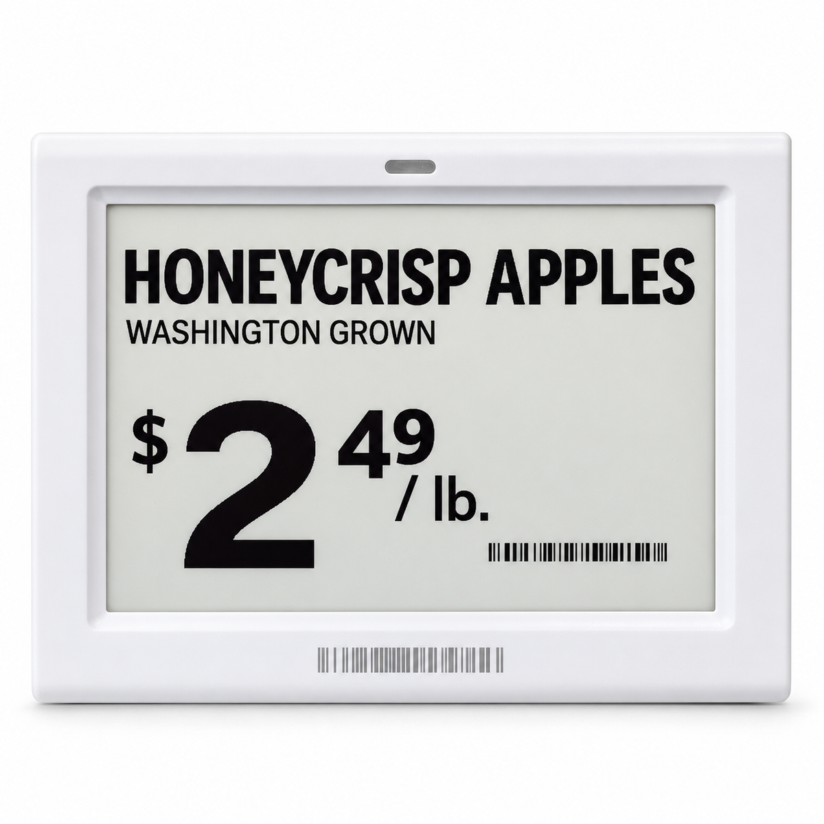 4.2" Electronic Shelf Label with sample grocery pricing on a white background